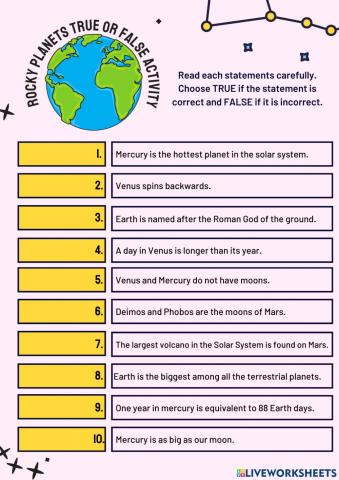 Rocky Planets Worksheet