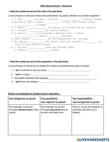 Ellis island Letters - Activity