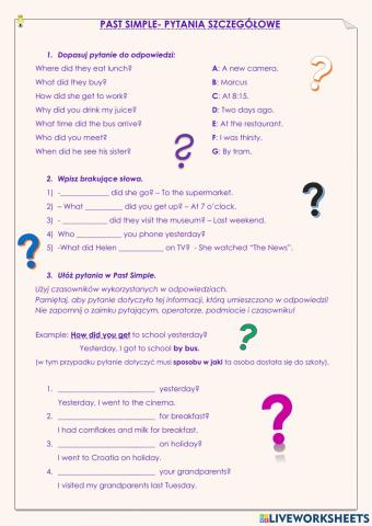 Past simple specific questions - pytania szczegółowe