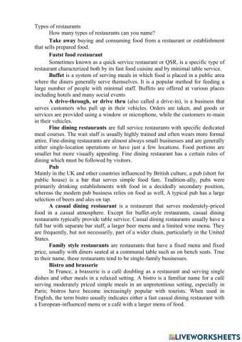 Types of restaurants
