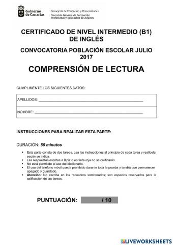 B1 CTE (Reading) - Canarias Junio 2017