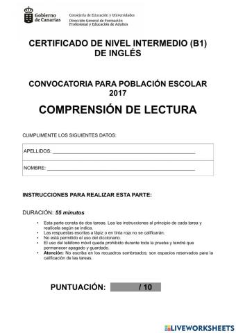 SELE (sí) CTE (Reading) - Canarias 2017