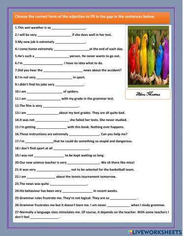 Exercise on adjectives ending in -ED and -ING