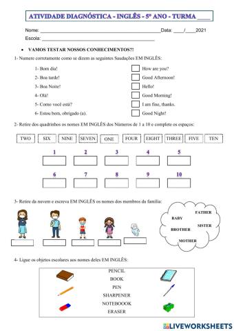 5° ano -INGLÊS- atividade diagnóstica - 07-04-21