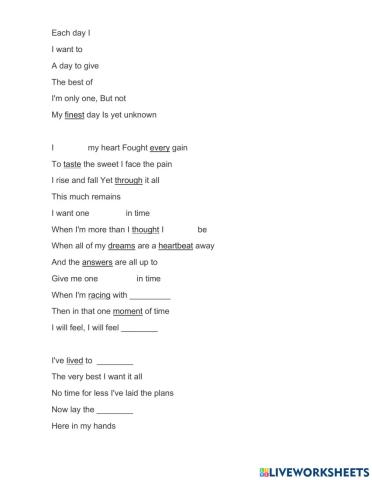 Song  - one moment in time