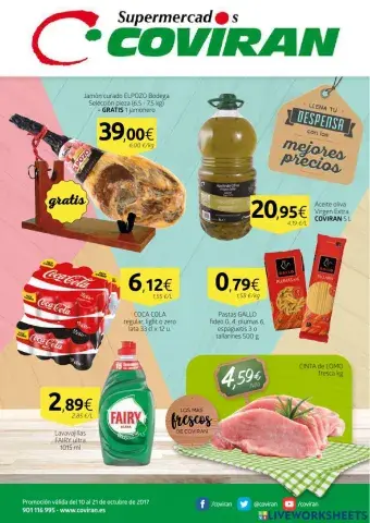 Lectura comprensiva de un hoja de supermercado.