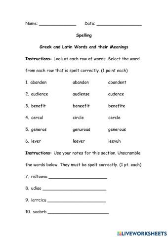 Greek and Latin Root Words and their Meanings