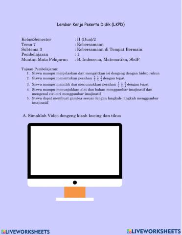 LKPD Kelas 2 Tema 7 Subtema 3 Pembelajaran 1