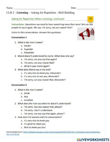 Listening Asking for Repetition