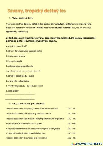 Savany, tropický deštný les