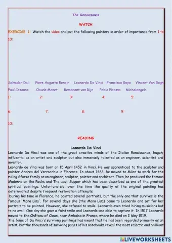 Revision Renaissance: reading and vocabulary, passive voice, future tenses