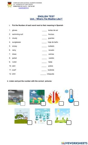 English Test : What -s the weather like ?