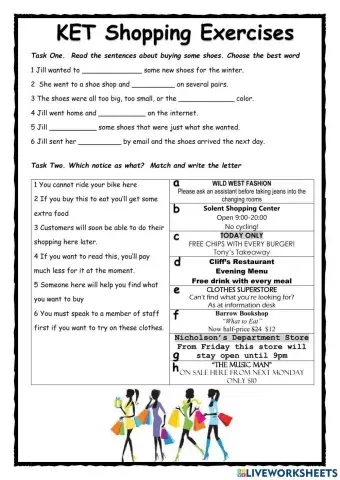 KET Shopping Exercises