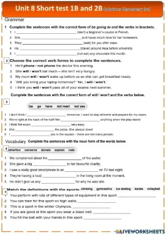 Short test 1-2 Unit 8 Solutions Elem 3rd
