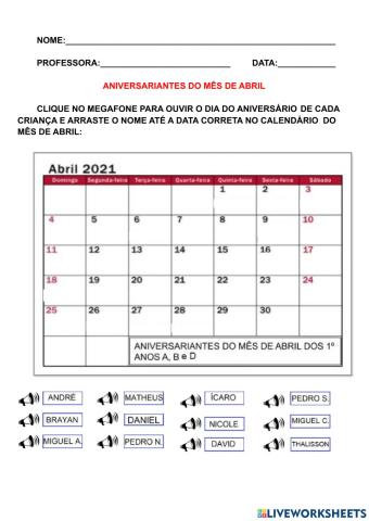 Aniversariantes abril