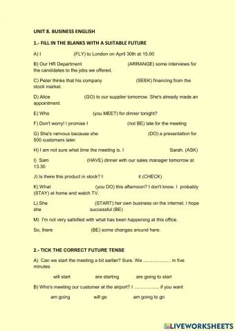 Busines English - Test Unit 8