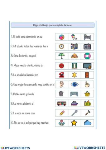 Completa la frase con el objeto correcto