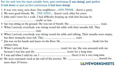 Past Continuous Past Perfect Continuous