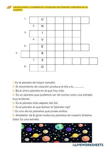 Crucigrama Sistema Solar