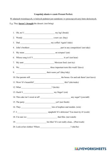 Present Perfect tense - A2 - a short test