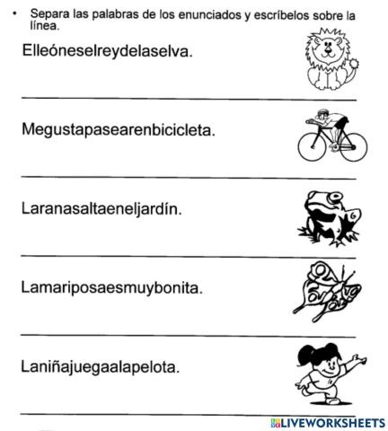 Separamos palabras en enunciados.