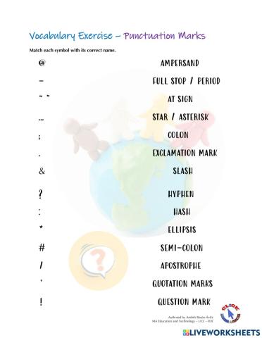 Vocabulary Ex.: Punctuation Marks