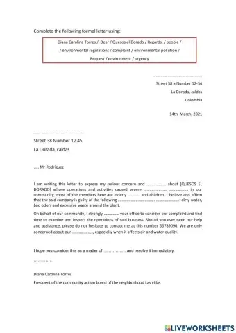 Formal letter -  MAKING A ENVIRONMENTAL REQUEST