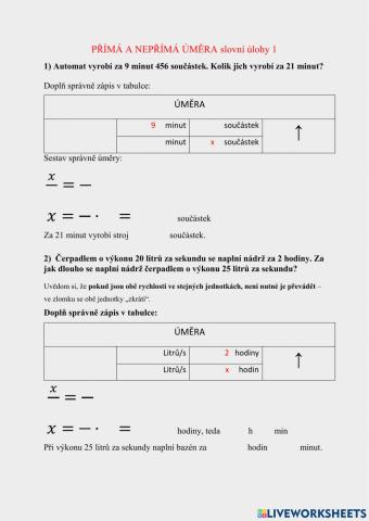 Přímá a nepřímá úměra - slovní úlohy 1