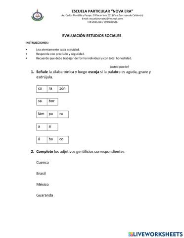 Evaluación 1P-2Q-LENGUAJE 5TO