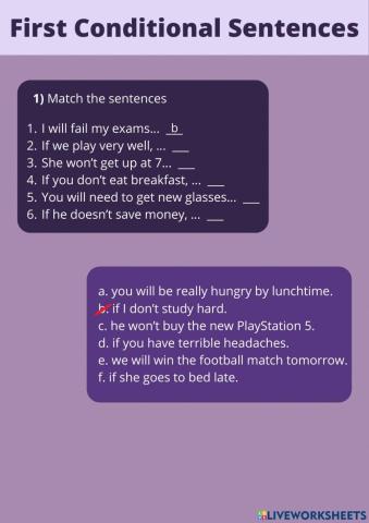 Matching 1st cond sentences