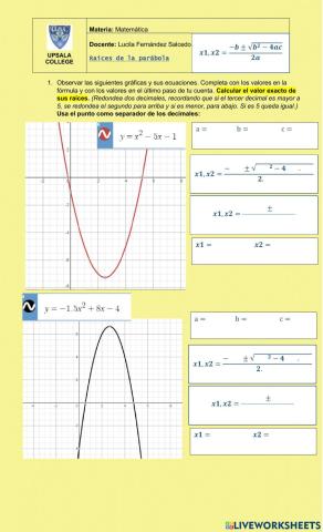 Raíces de la parábola