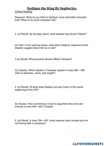 Oedipus the King By Sophocles.