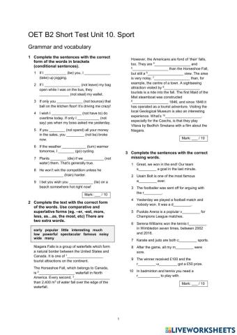 OET B2 Unit 10. Sport