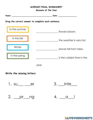 SEASONS OF THE YEAR - Final Worksheet