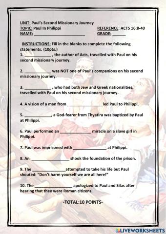 Paul in Philippi: Revision Worksheet 1