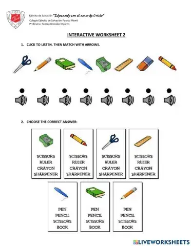 SCHOOL OBJECTS: Interactive worksheet 2