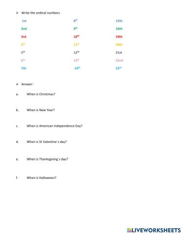 ORDINAL NUMBERS and DATES