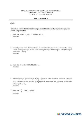 Latihan Sola Ujian Sekolah Matematika Uraian