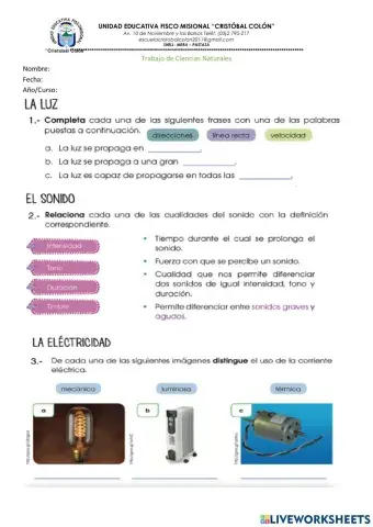Energía: Luz-El Sonido-La Eléctricida-El magnetismo