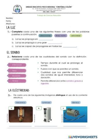 Energía: Luz-El Sonido-La Eléctricida-El magnetismo