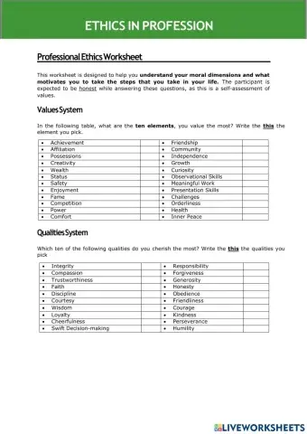 Profesional ethics value