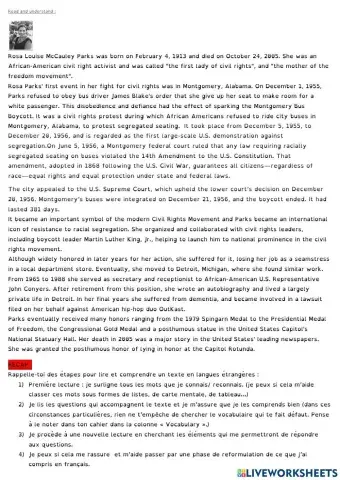 Reading comprehension Rosa Parks and the bus