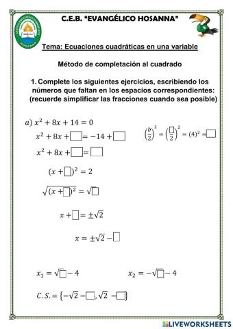 Ecuaciones cuadráticas (método de completación al cuadrado)
