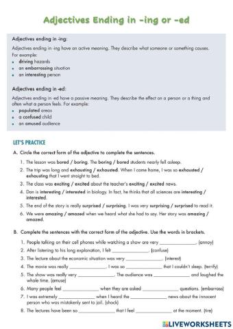 Adjectives ending in -ing or -ed