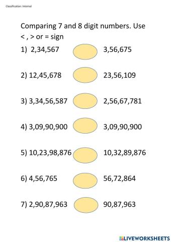 Comparing 7 and 8 digit numbers