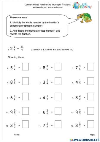 Converting Mixed Numbers to Improper Fraction