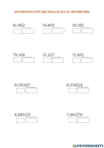 Divisiones con decimales en el dividendo