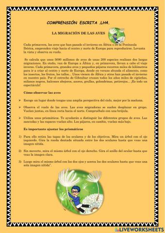 Comprensión lectora.Lh4.La migración de las aves.