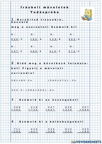 Írásbeli műveletek tudáspróbája