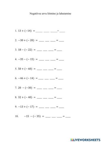 Negatiivse arvu liitmine ja lahutamine